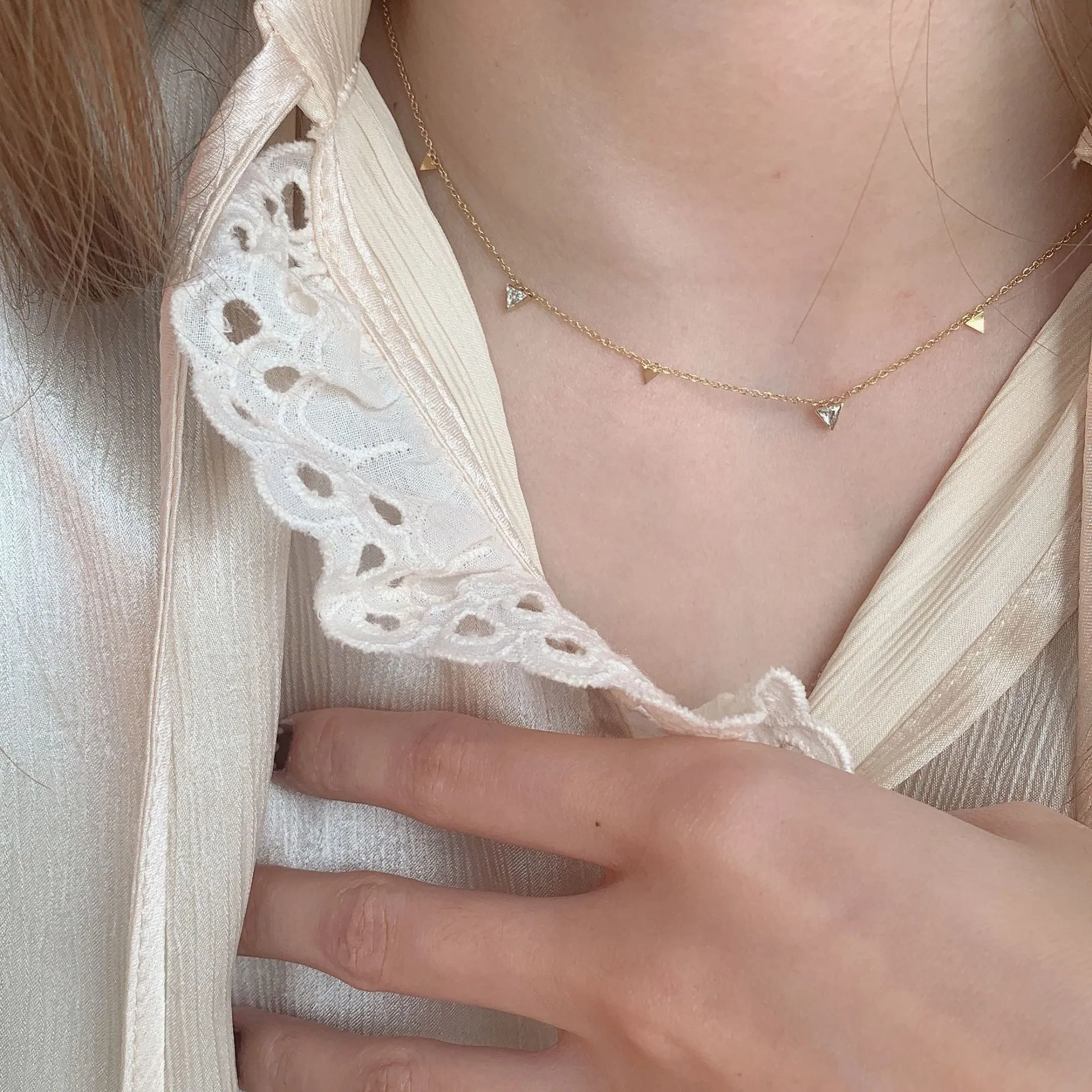 316L stainless steel tassel geometric Crystal zircon pendant Necklace