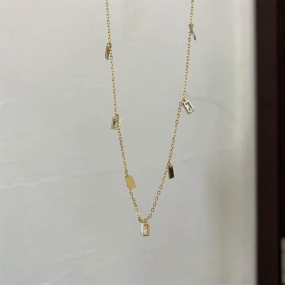 316L stainless steel tassel geometric Crystal zircon pendant Necklace