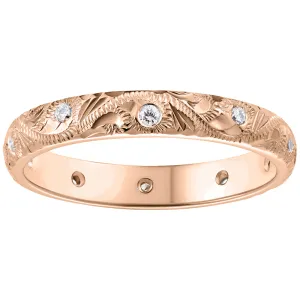 3mm Paisley Engraved Diamond Wedding Band in 18ct Rose Gold