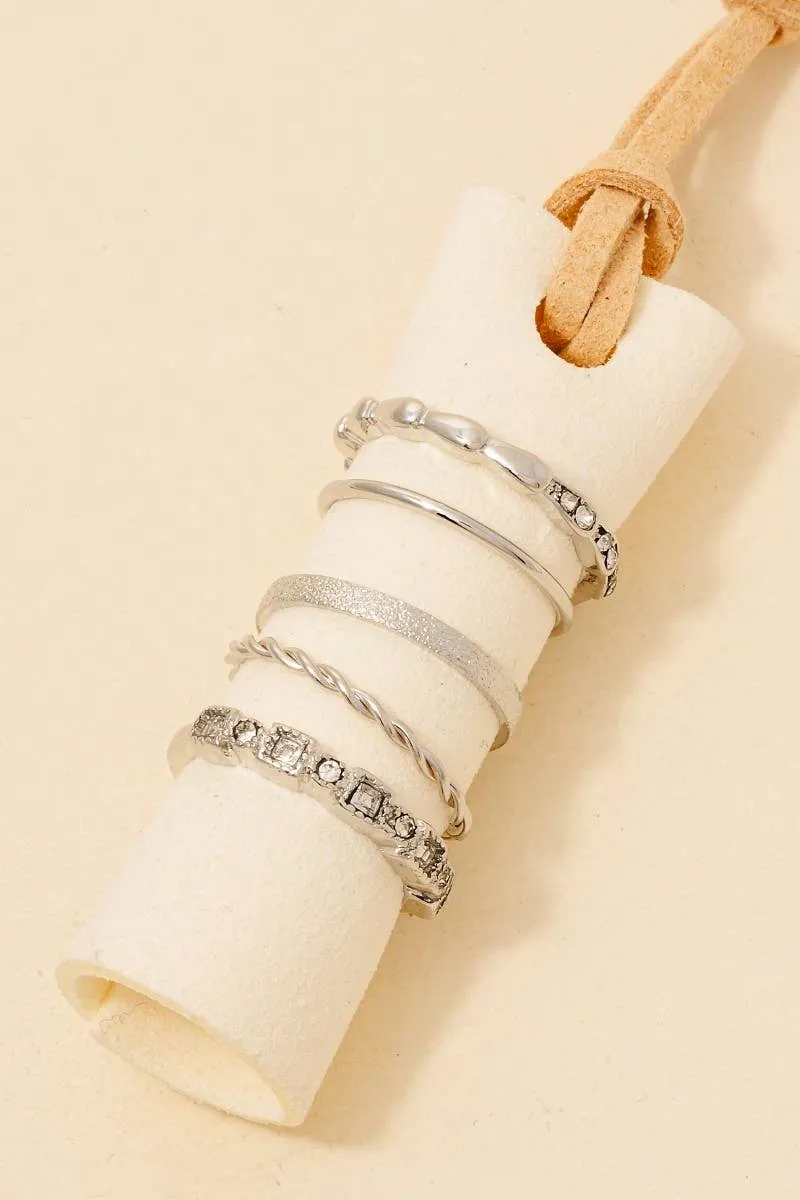 5Pc Mixed Texture Band Rings Set: