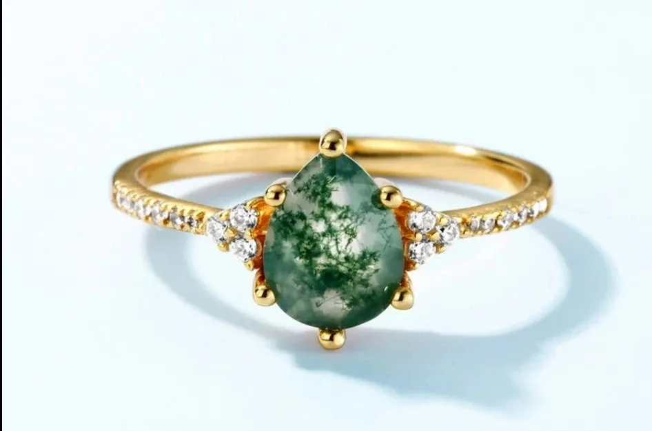 925 Silver Moss Agate ring