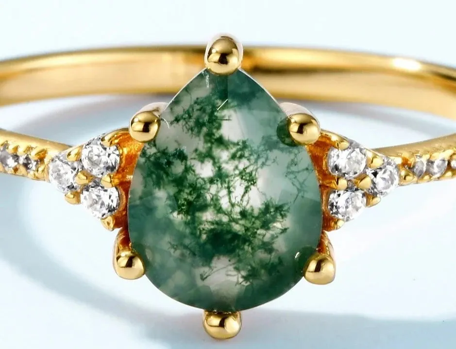 925 Silver Moss Agate ring
