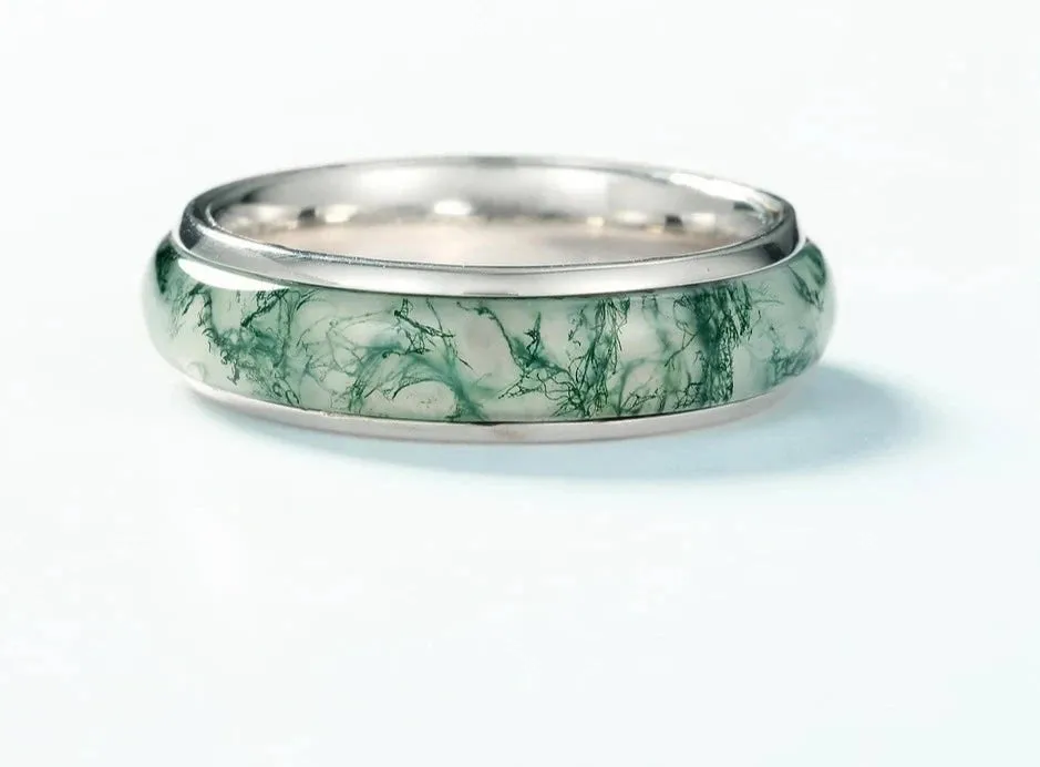 925 Silver Moss Agate Rings Stone