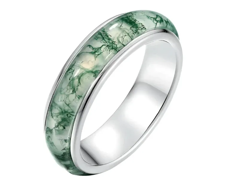 925 Silver Moss Agate Rings Stone
