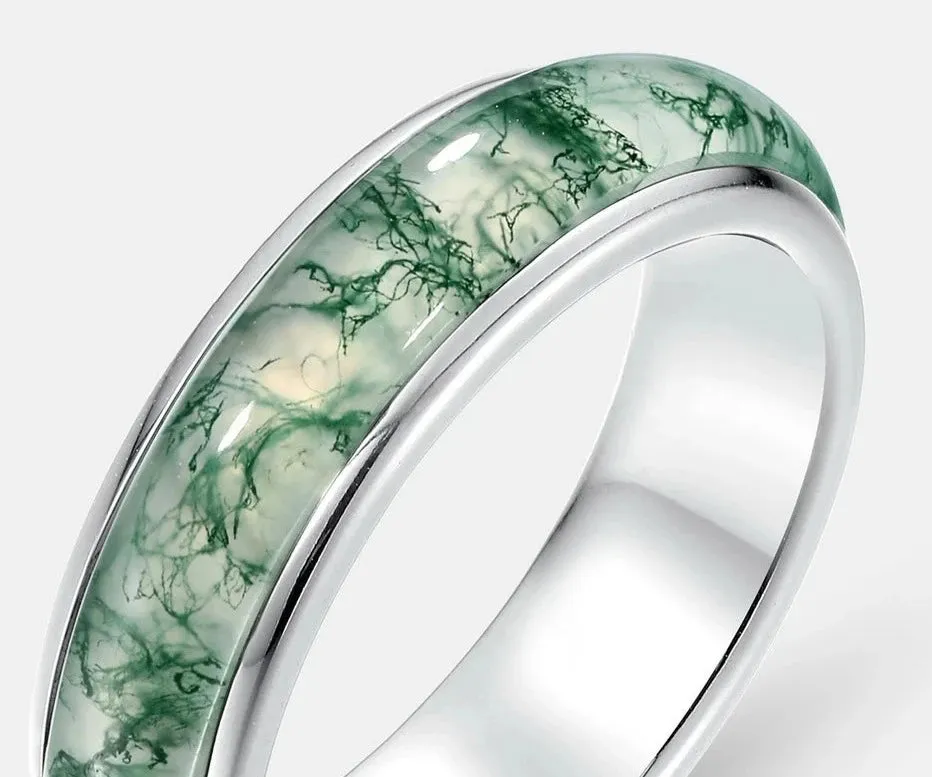 925 Silver Moss Agate Rings Stone