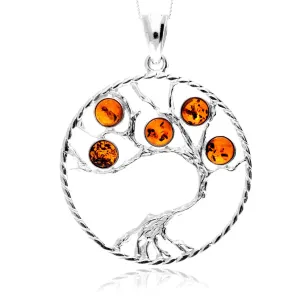 925 Sterling Silver & Genuine Baltic Amber Large Tree of Life Pendant - AP13