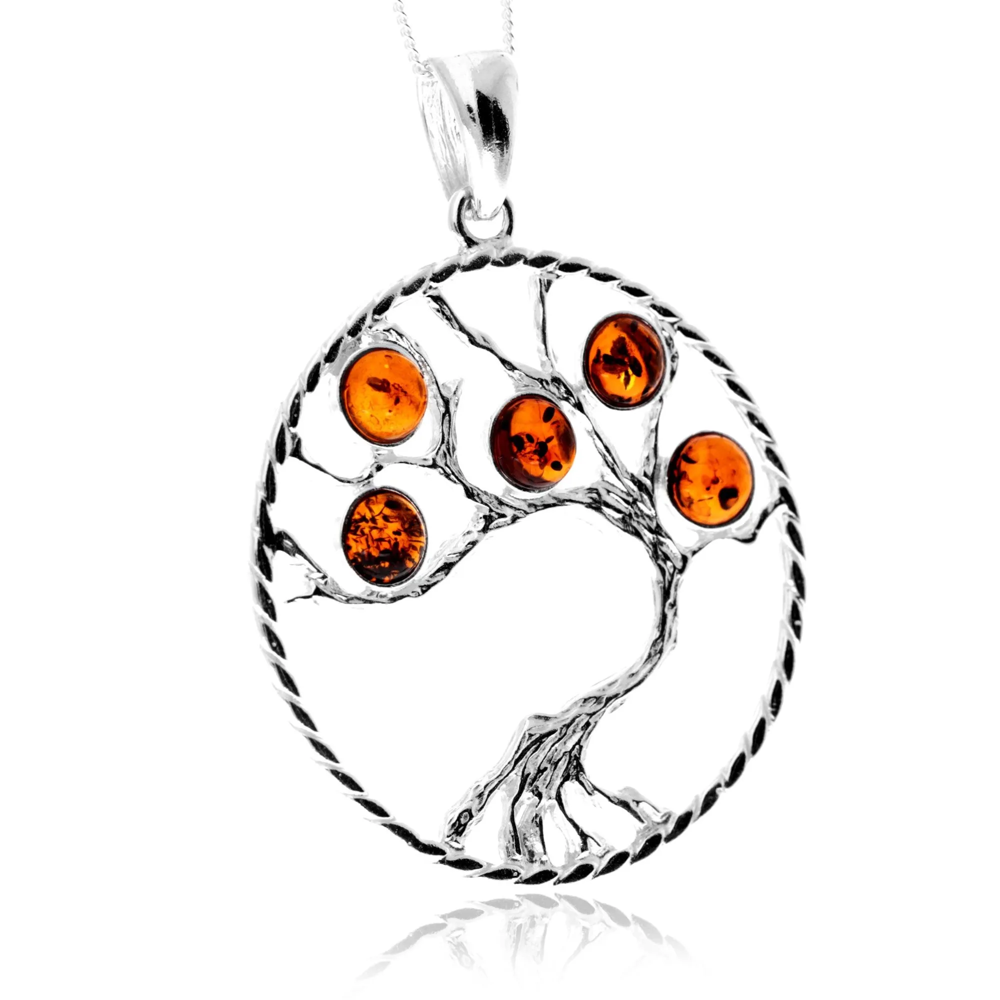 925 Sterling Silver & Genuine Baltic Amber Large Tree of Life Pendant - AP13