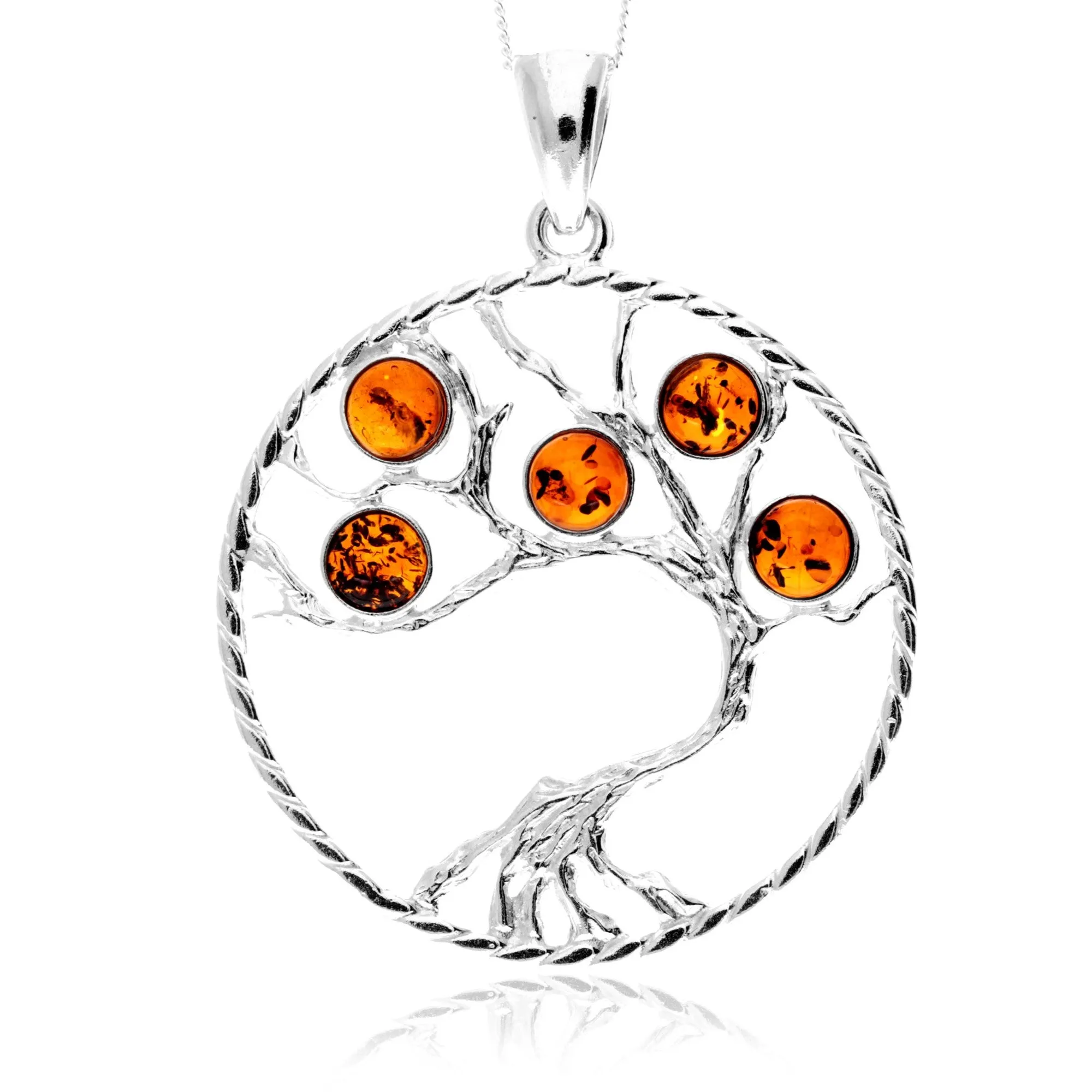 925 Sterling Silver & Genuine Baltic Amber Large Tree of Life Pendant - AP13