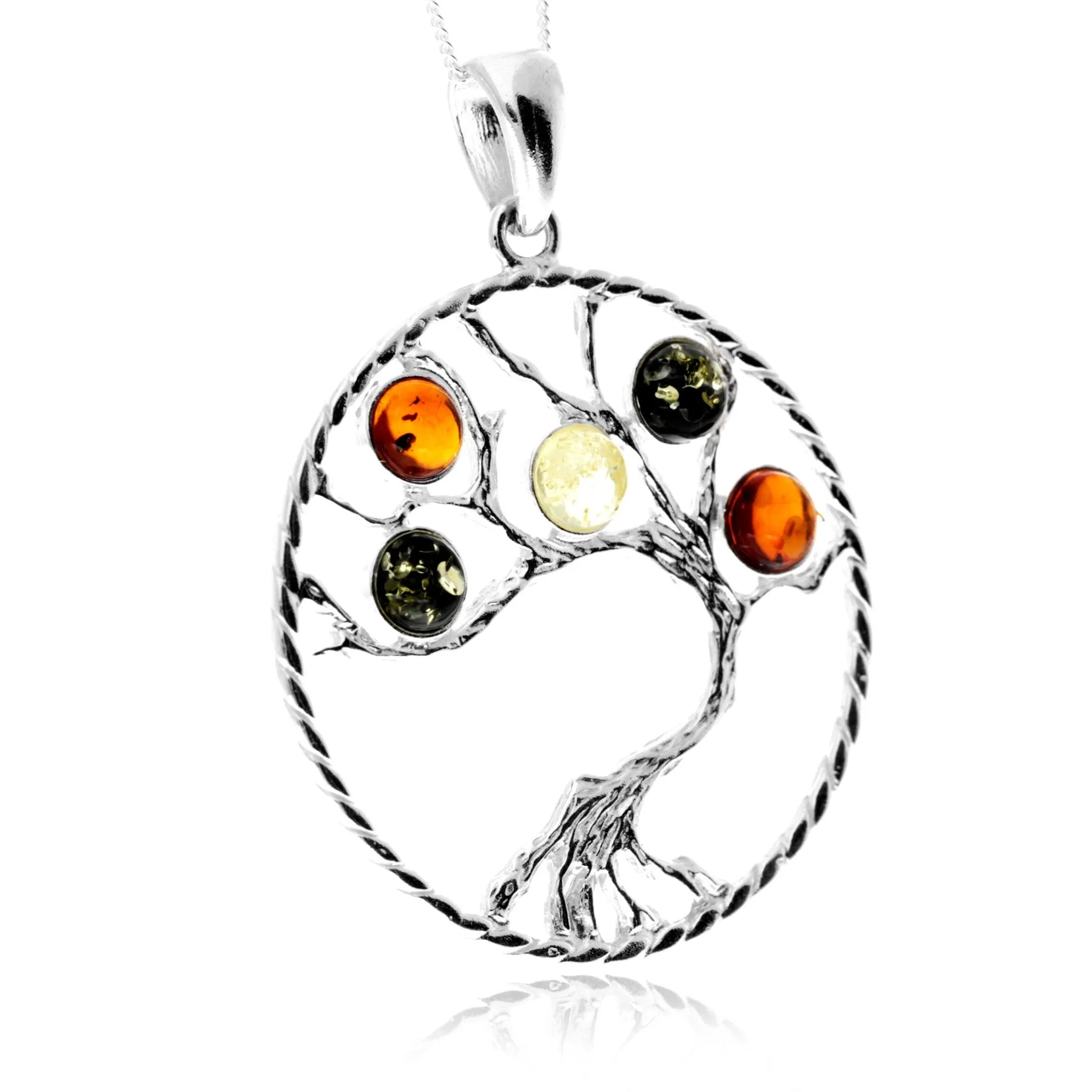 925 Sterling Silver & Genuine Baltic Amber Large Tree of Life Pendant - AP13