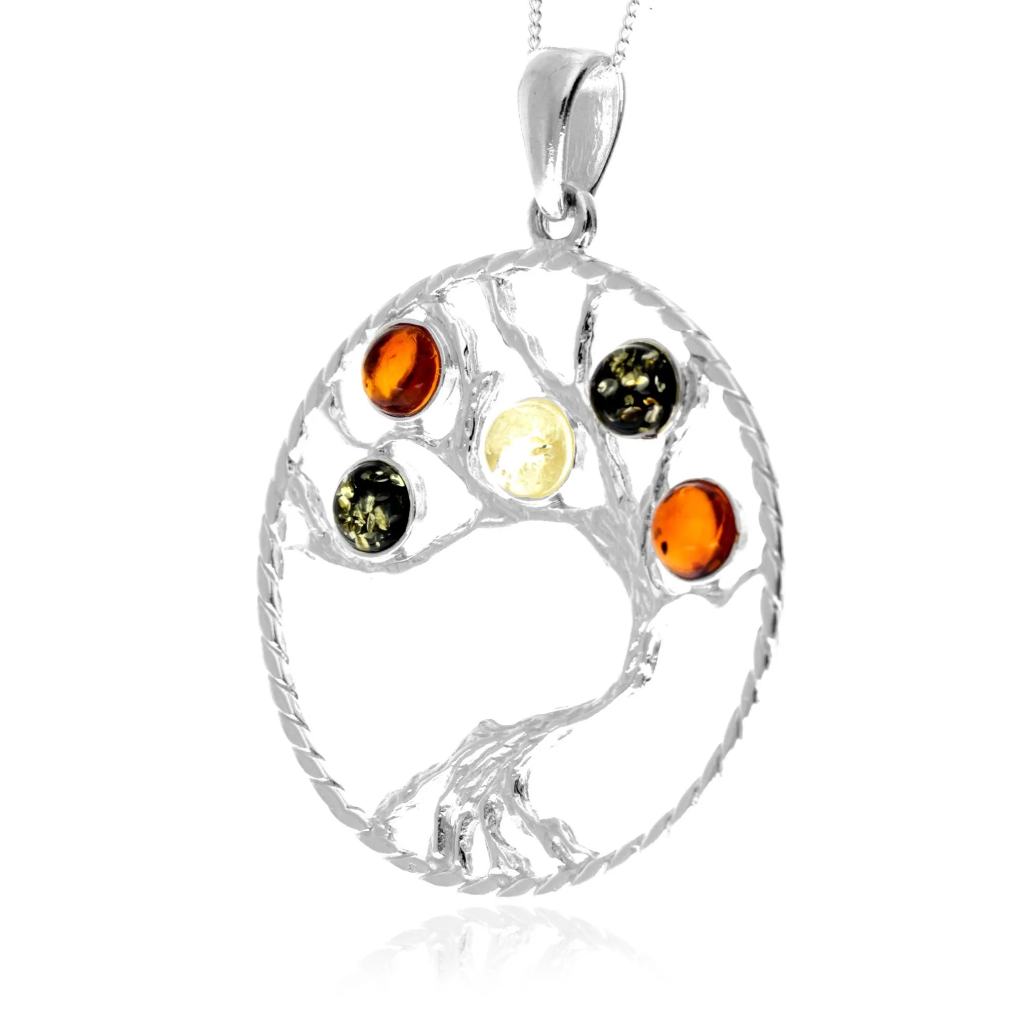 925 Sterling Silver & Genuine Baltic Amber Large Tree of Life Pendant - AP13