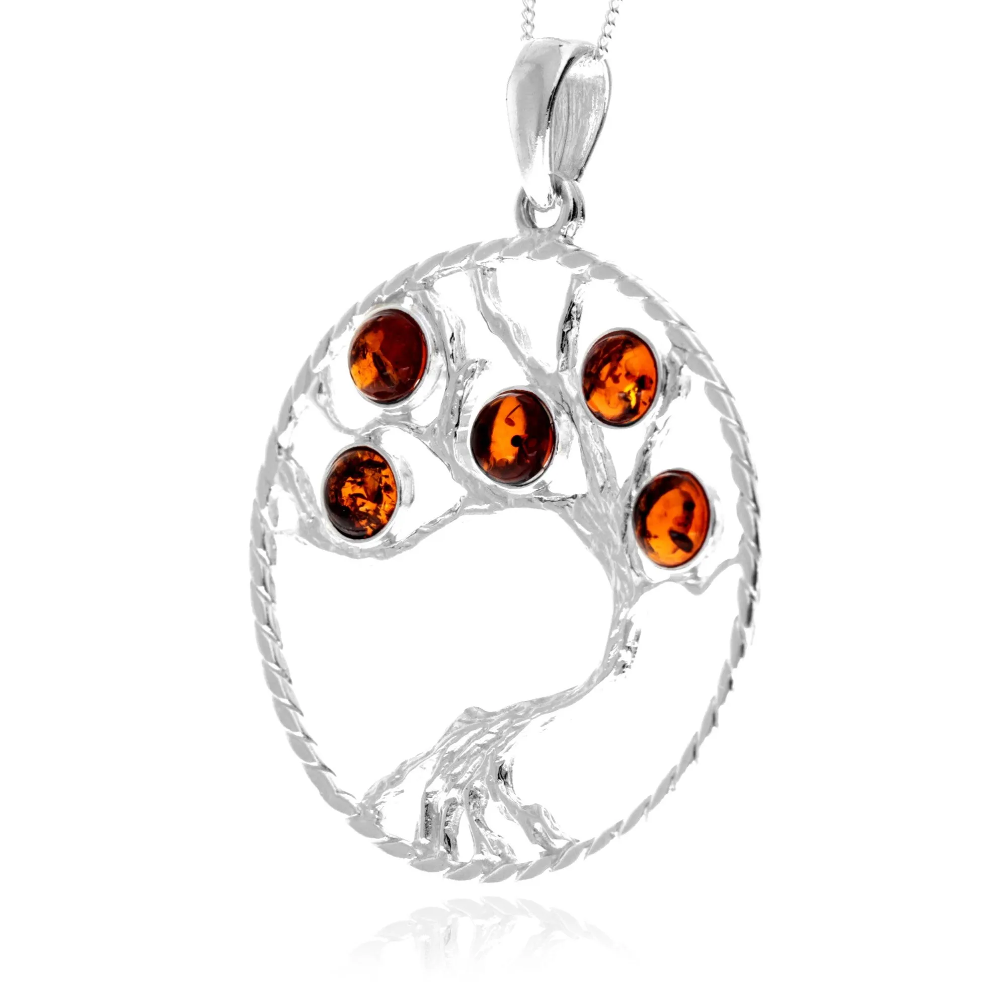 925 Sterling Silver & Genuine Baltic Amber Large Tree of Life Pendant - AP13