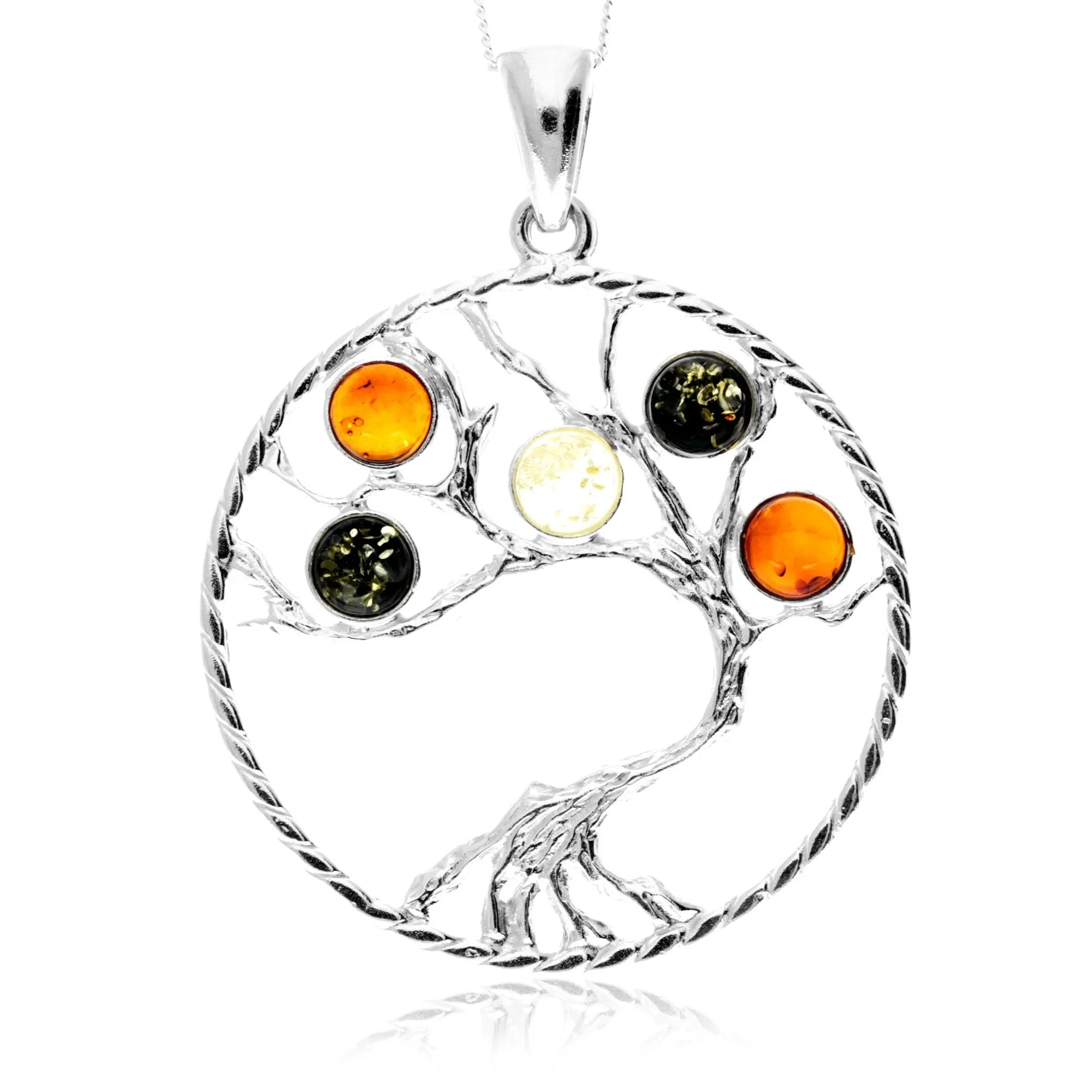 925 Sterling Silver & Genuine Baltic Amber Large Tree of Life Pendant - AP13