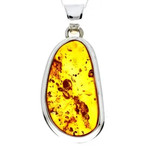925 Sterling Silver & Genuine Cognac Baltic Amber Exlusive Unique Pendant - PD2245