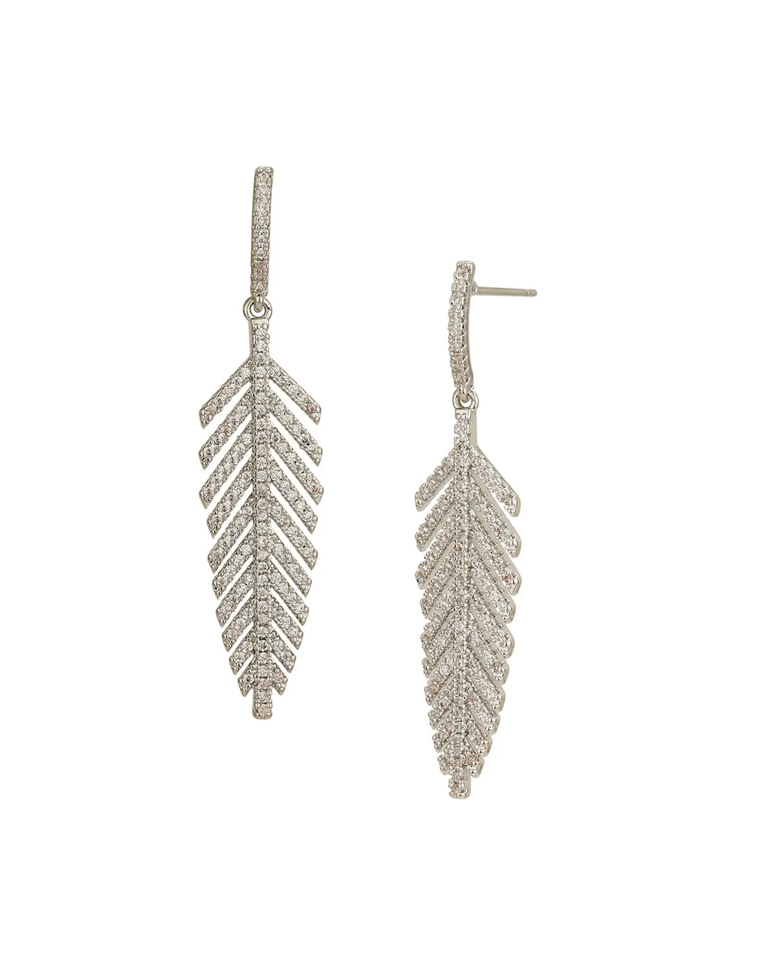 925 Sterling Silver Rhodium Plated Contemporary Cz Drop Earring