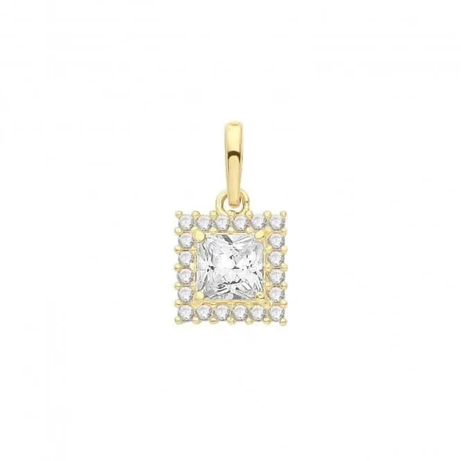 9ct Gold Square Zirconia Cluster Pendant PN1244