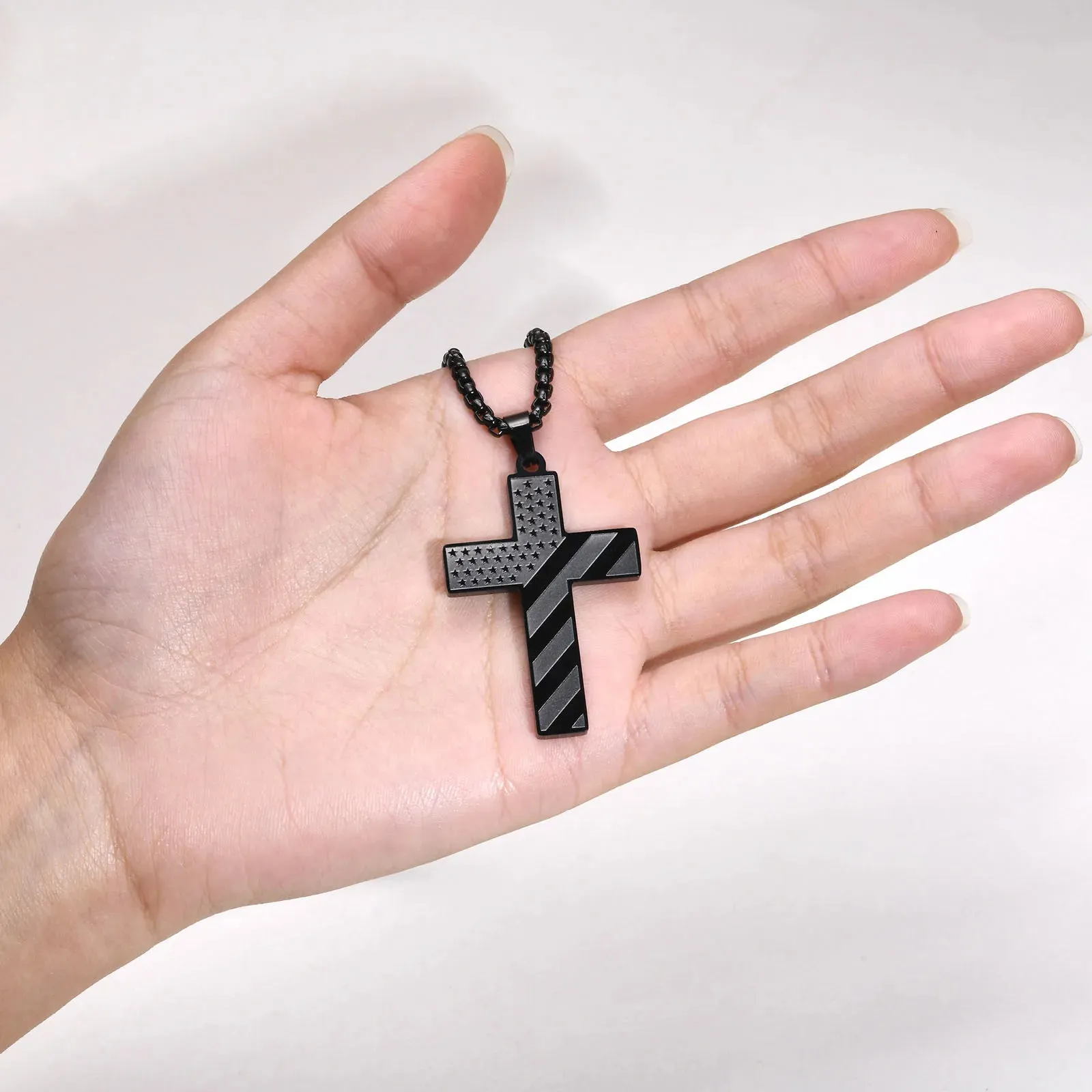 American Flag Cross Pendant Necklaces for Men Boys