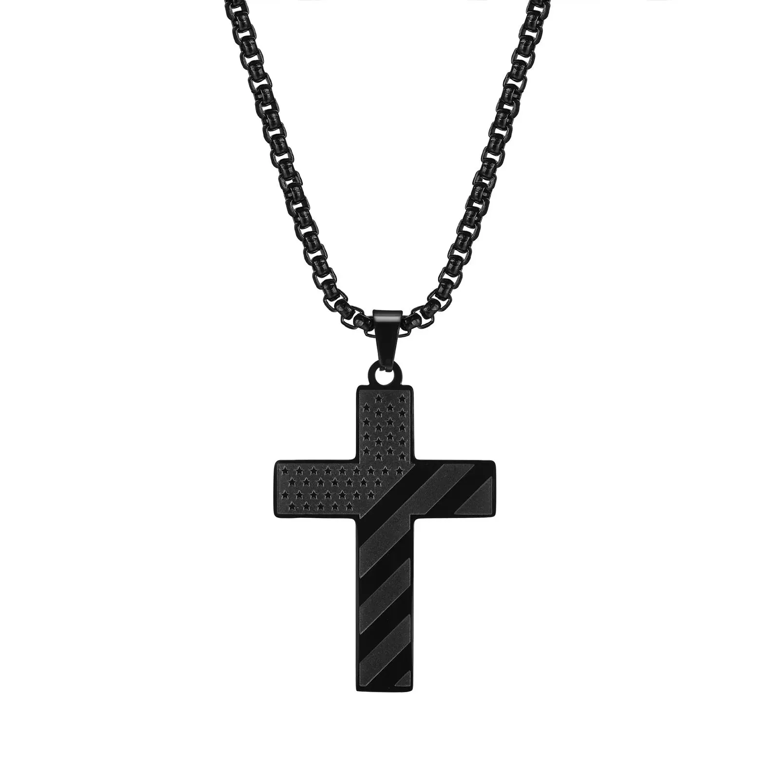 American Flag Cross Pendant Necklaces for Men Boys