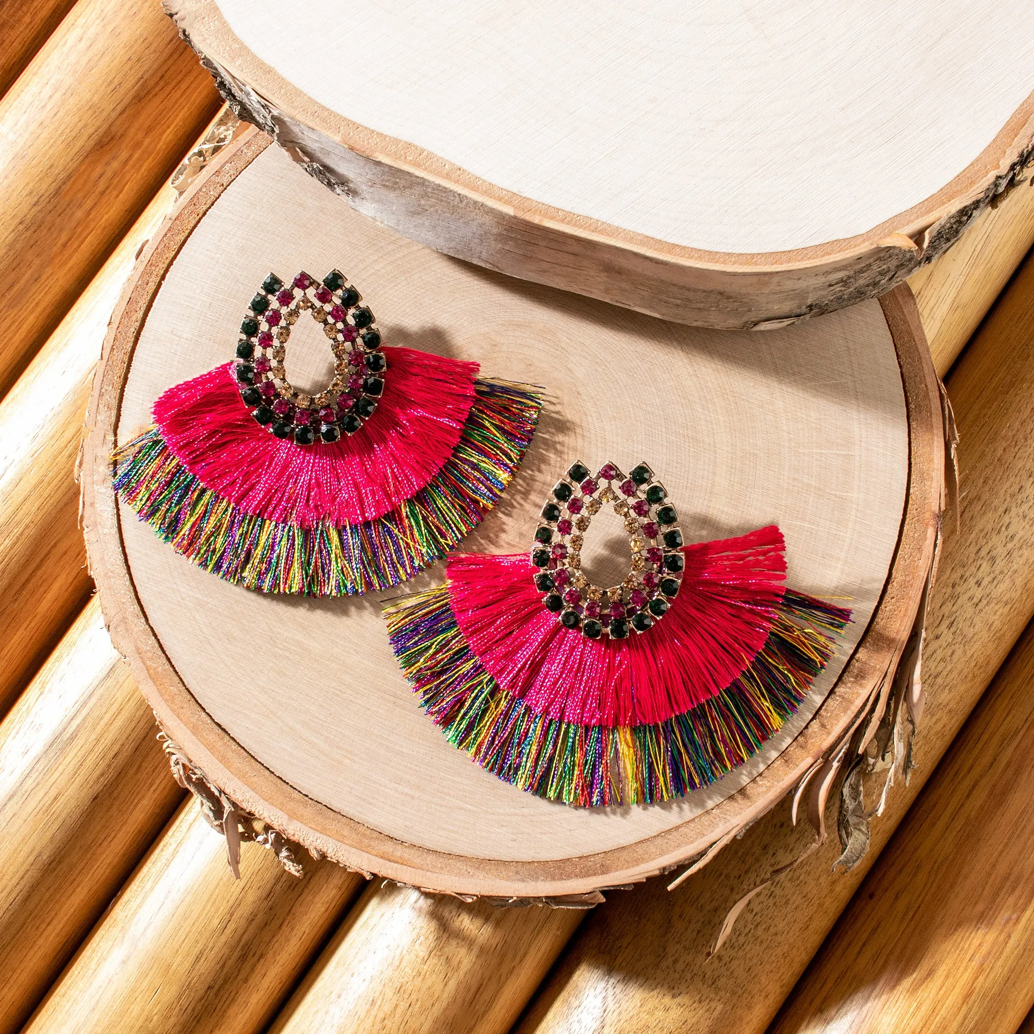 Ariana Colorful Stone and Tassel Earrings