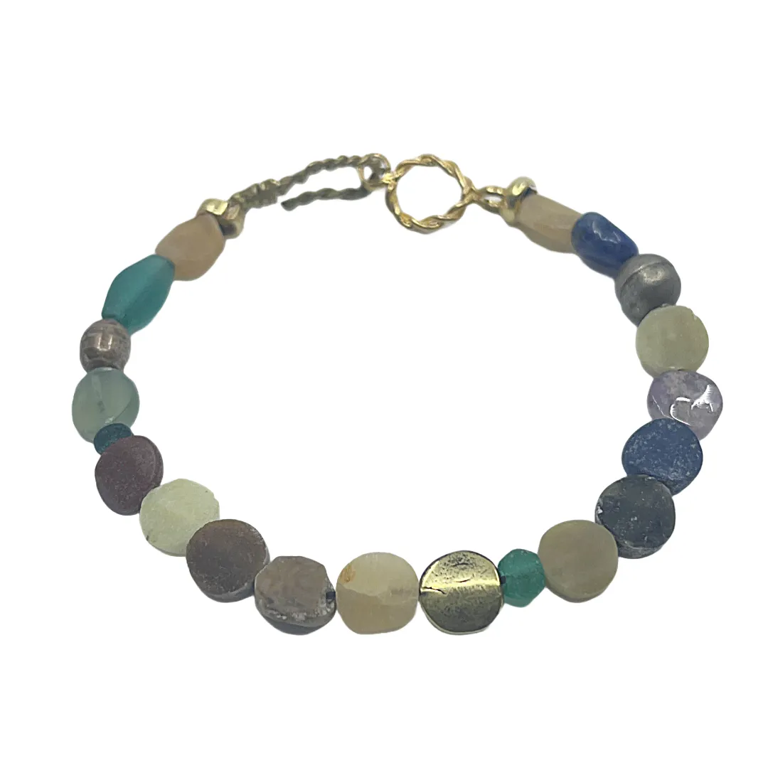ARTIZ | 'Round Jade Bead Bracelet' | Bronze pieces