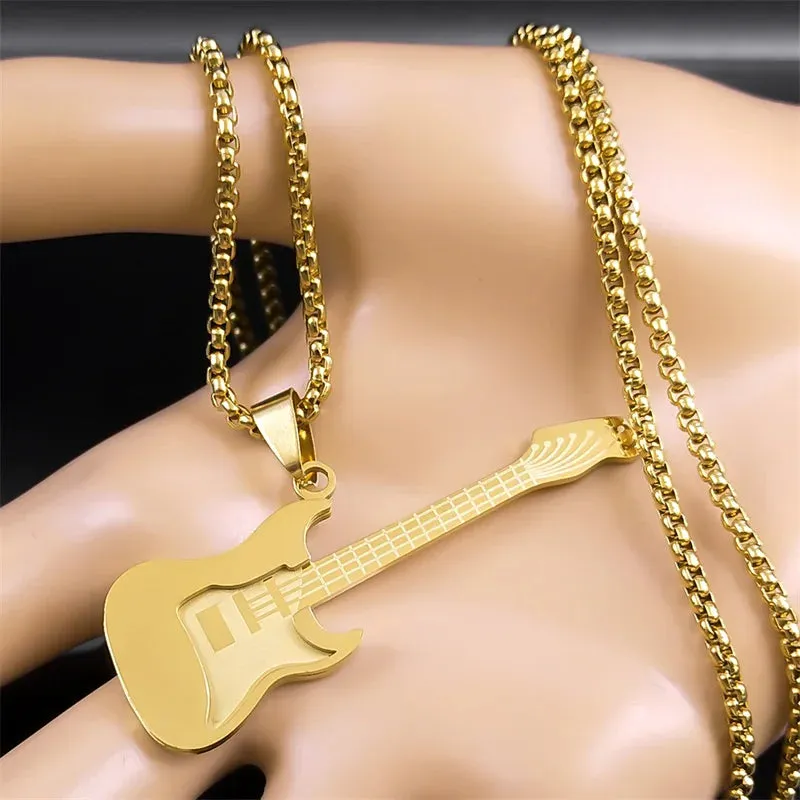 Attractive Guitar Musical Instrument Pendant Necklace for Women Men
