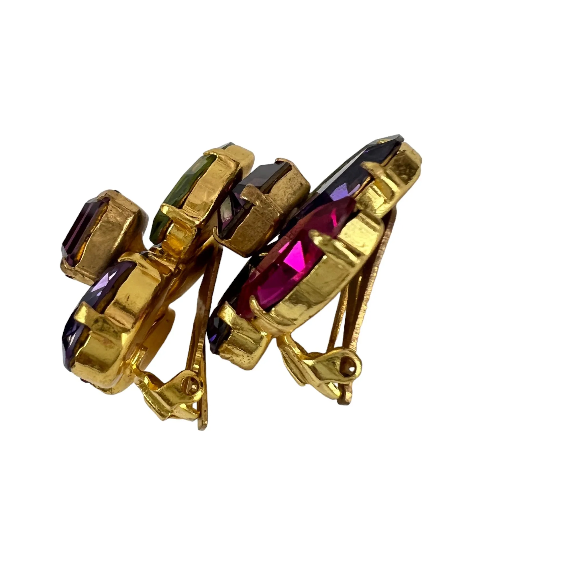 Austrian Crystal Mid Century Cluster Statement Clip on Earrings