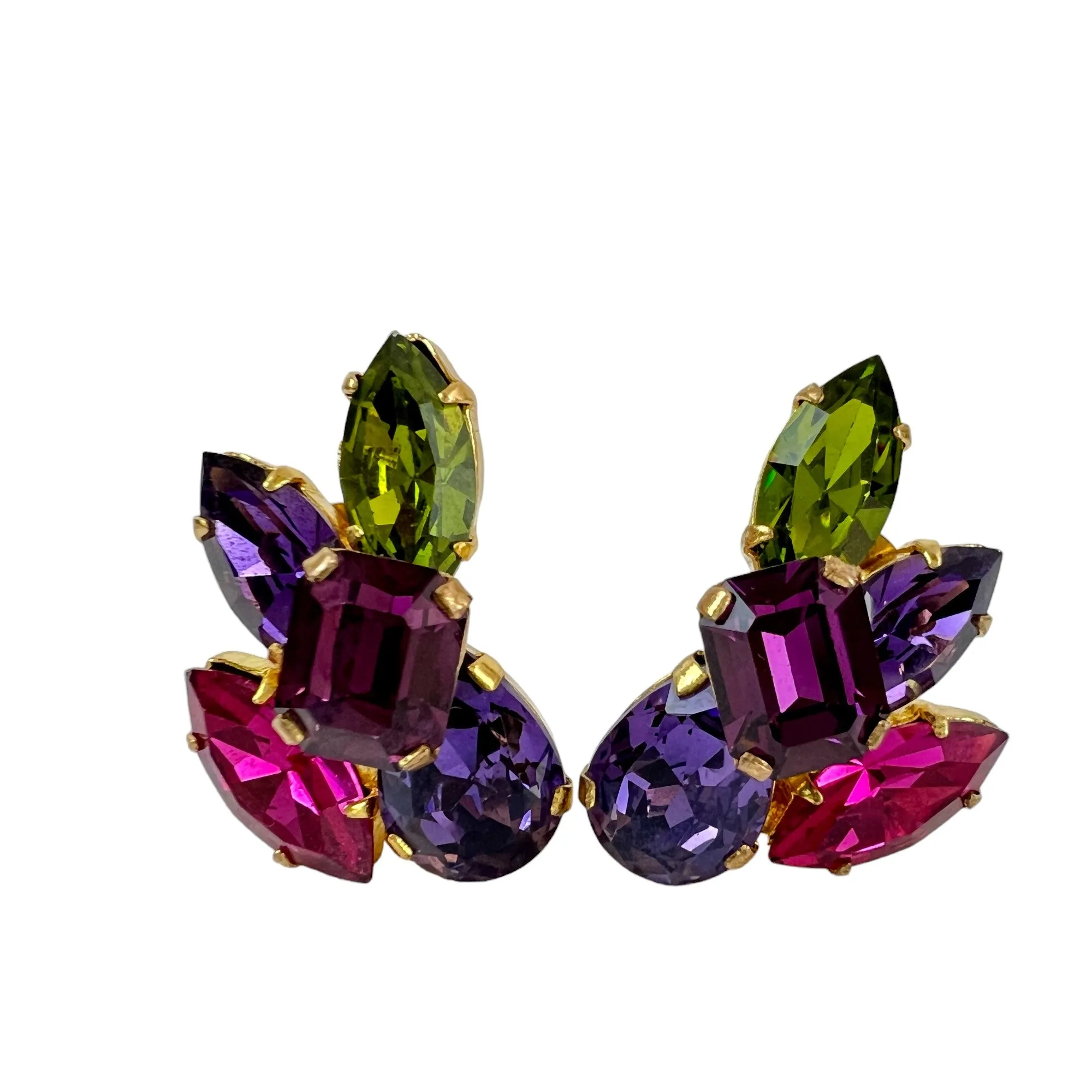 Austrian Crystal Mid Century Cluster Statement Clip on Earrings