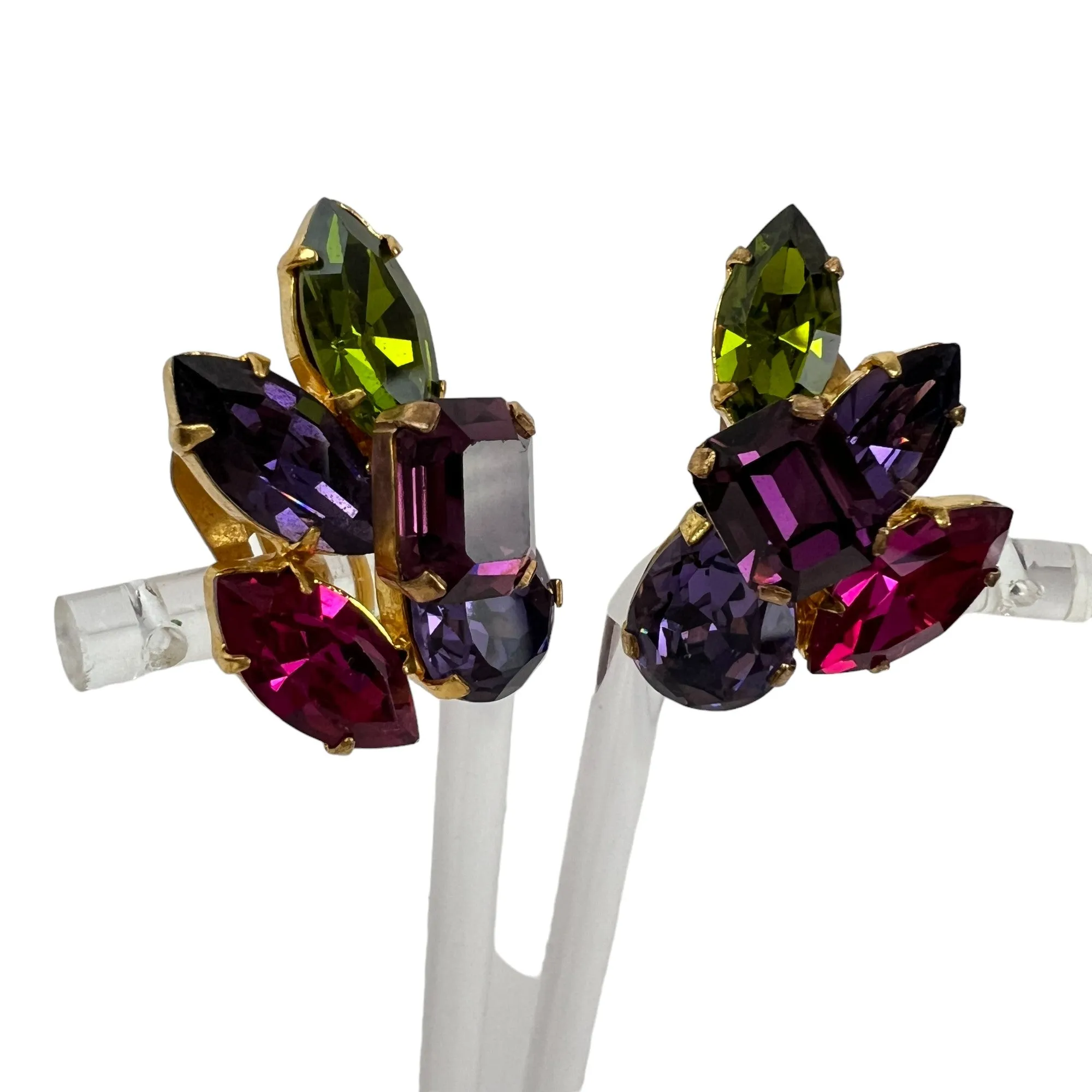 Austrian Crystal Mid Century Cluster Statement Clip on Earrings