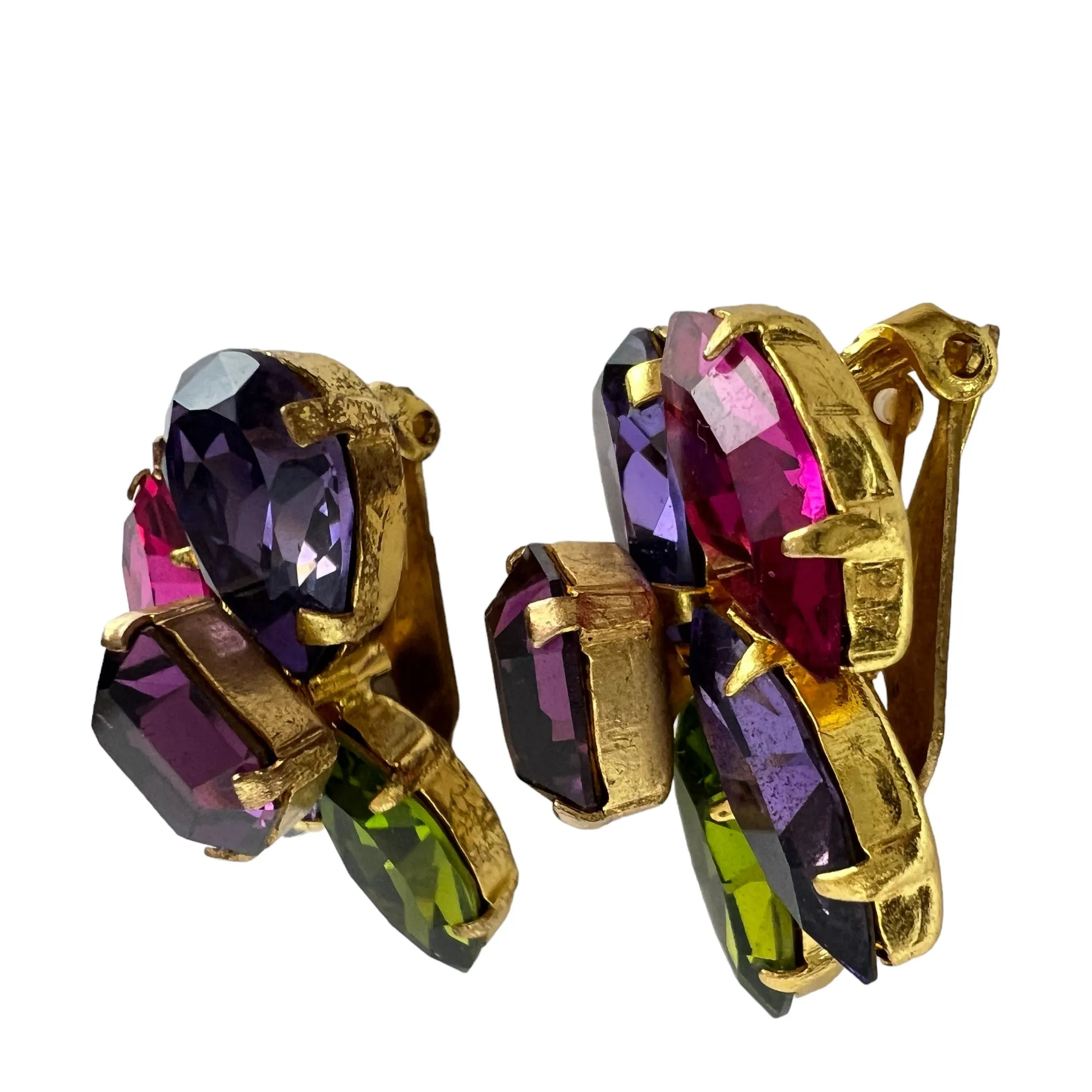Austrian Crystal Mid Century Cluster Statement Clip on Earrings