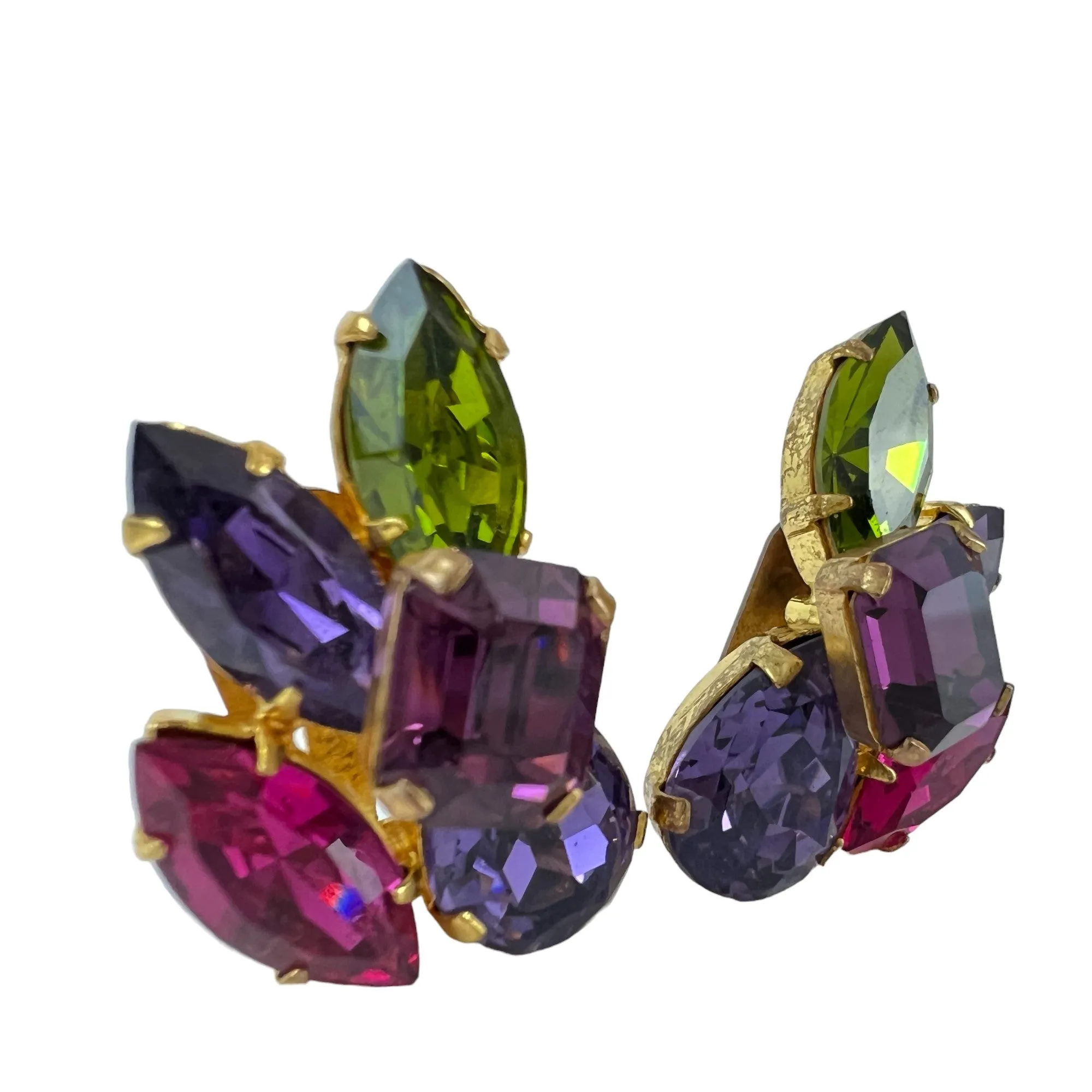 Austrian Crystal Mid Century Cluster Statement Clip on Earrings