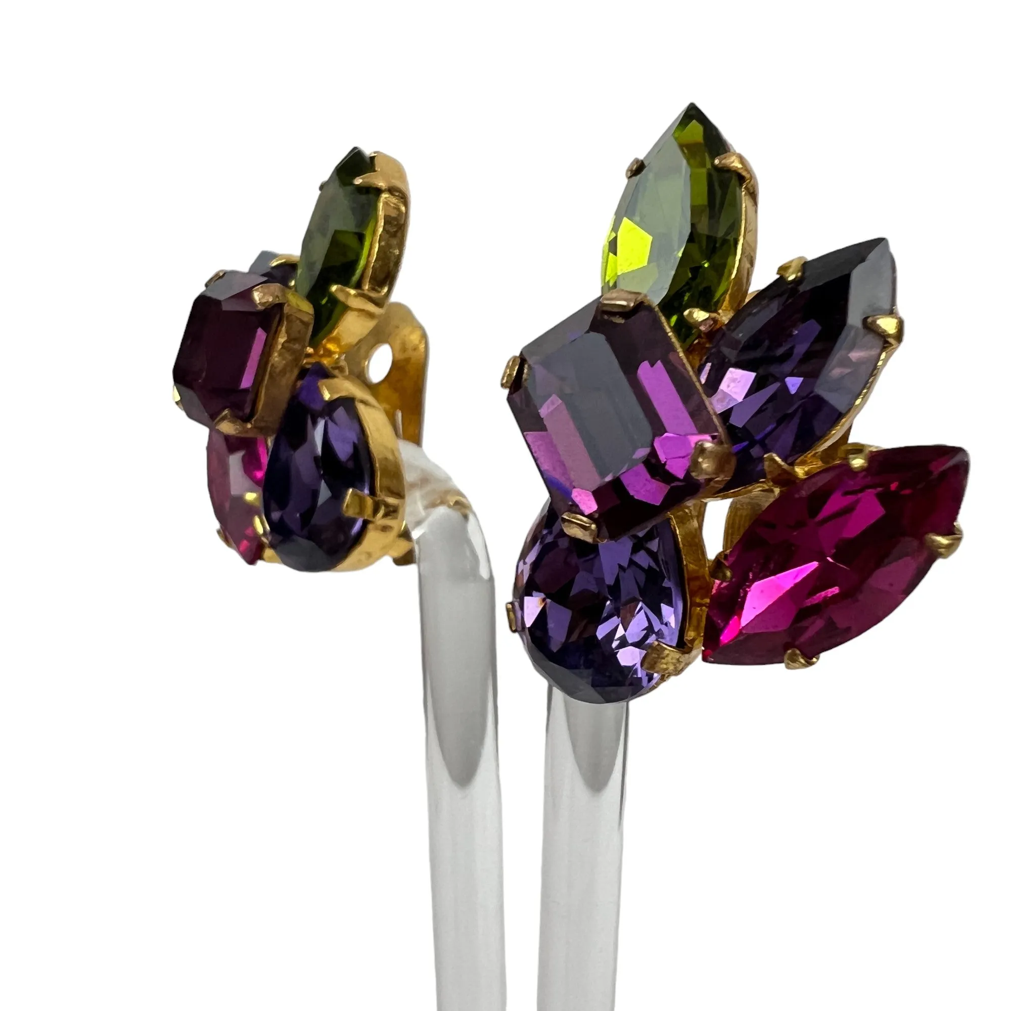 Austrian Crystal Mid Century Cluster Statement Clip on Earrings