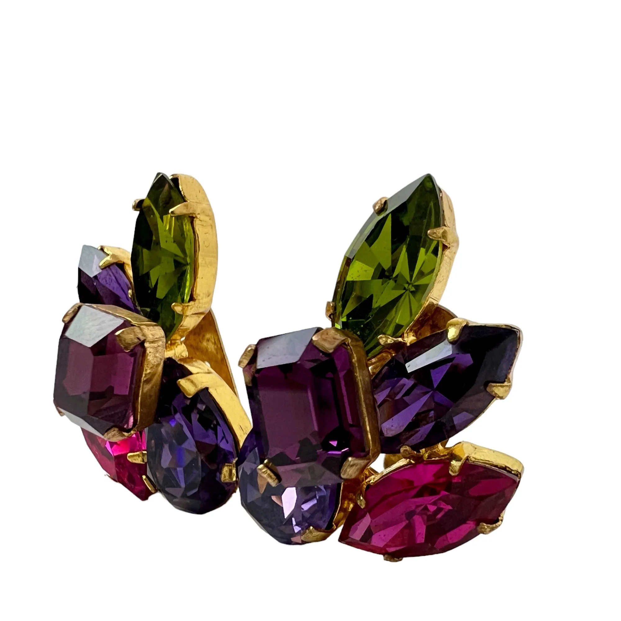 Austrian Crystal Mid Century Cluster Statement Clip on Earrings