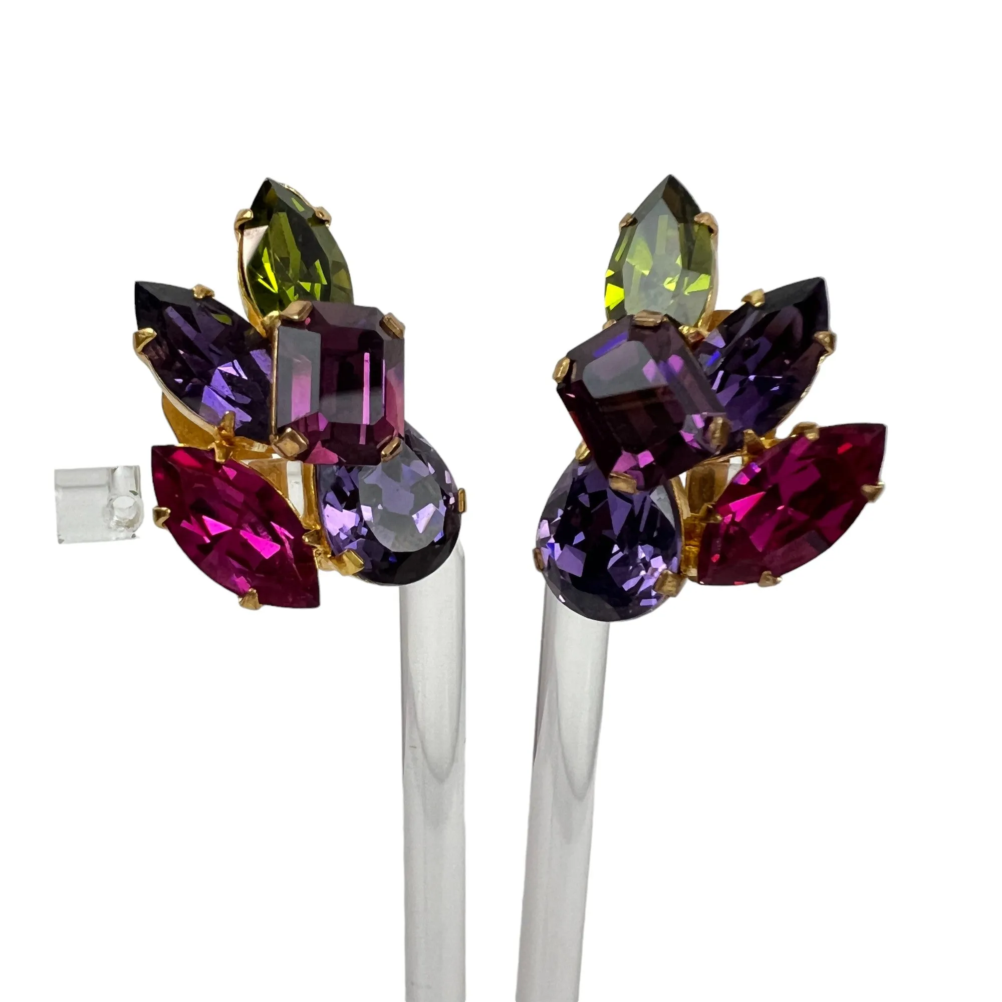 Austrian Crystal Mid Century Cluster Statement Clip on Earrings