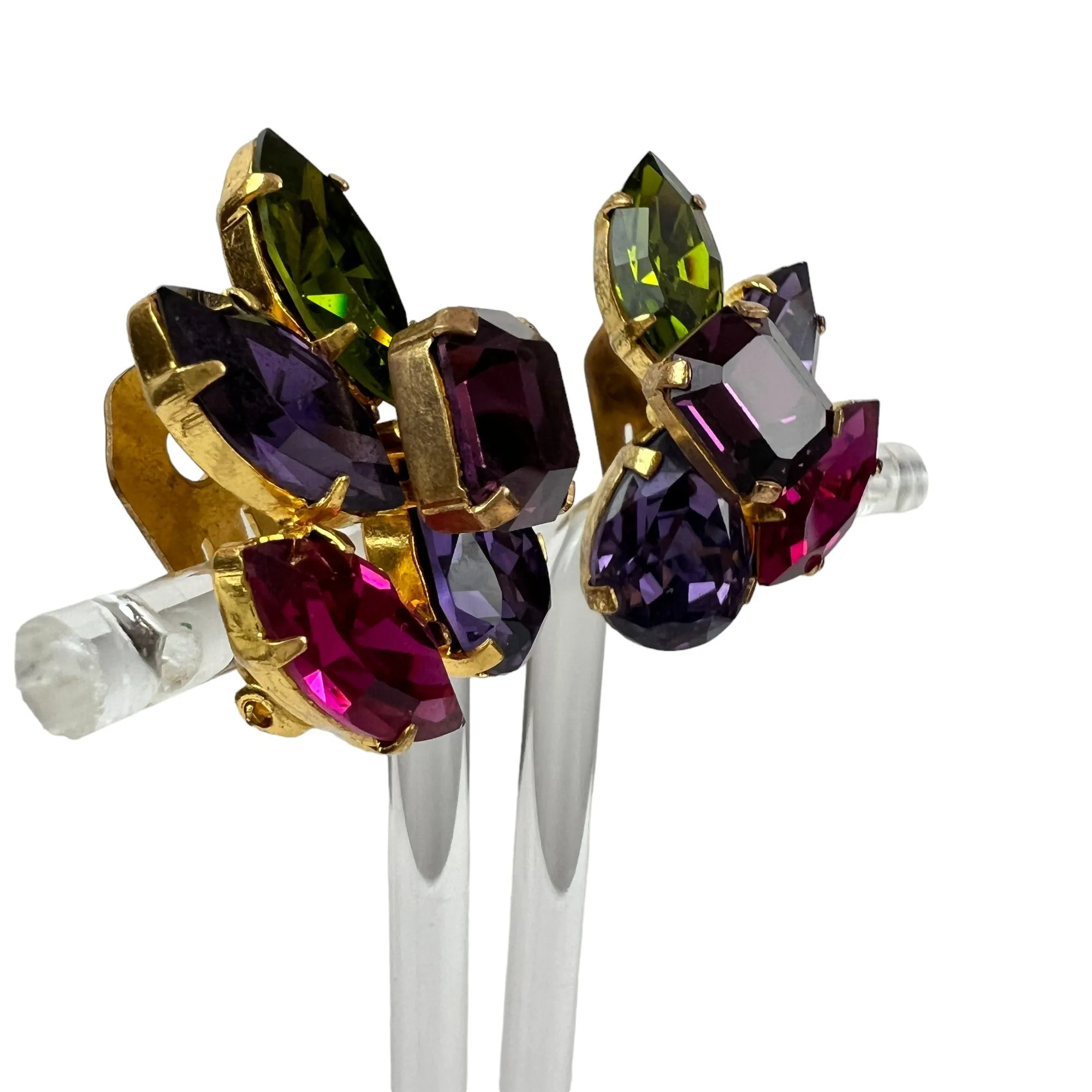Austrian Crystal Mid Century Cluster Statement Clip on Earrings