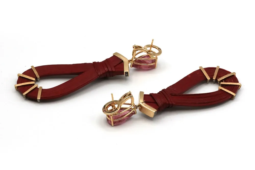 Bamboo Red Earrings with Garnet Top and Light Brown Diamonds