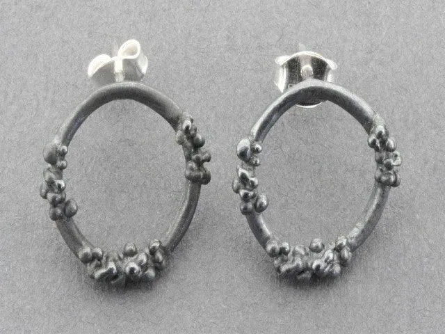 beaded circle hoop - oxidized silver