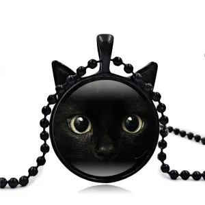 Black Cat Picture Pendant Necklace