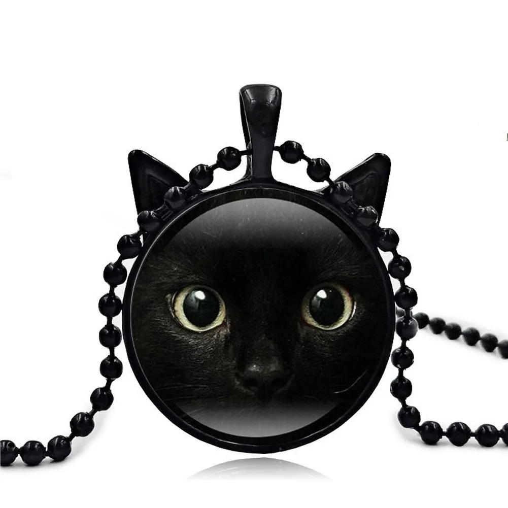 Black Cat Picture Pendant Necklace