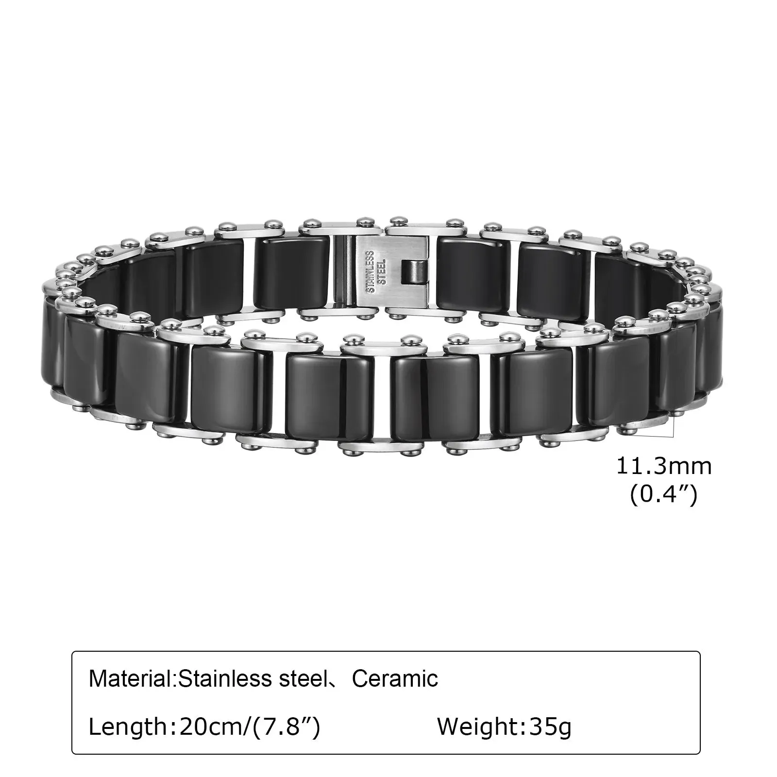 Black Ceramic Bracelet for Men,Natural Stone Link Chain Wristband