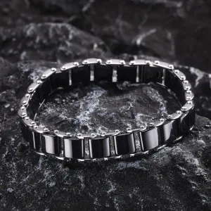 Black Ceramic Bracelet for Men,Natural Stone Link Chain Wristband
