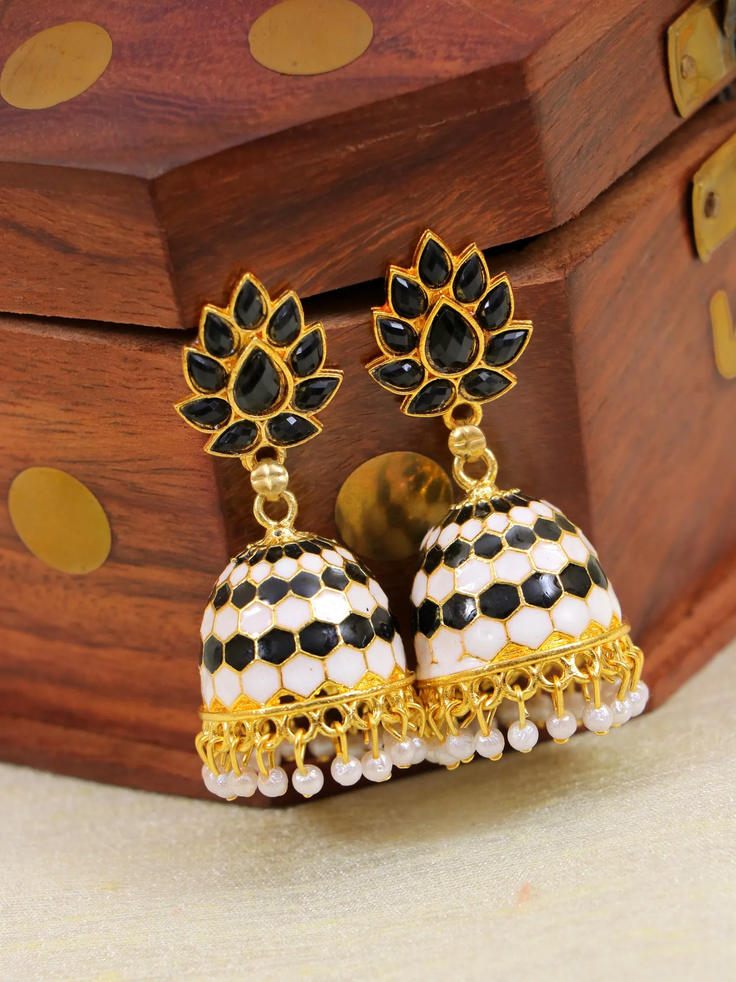 Black Earrings Jhumka: Gold Plated, Meenakari Design for Women and Girls