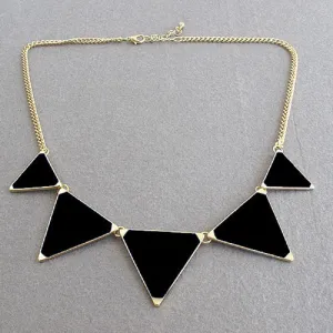 Black Geometrical Triangle Pendant Necklace