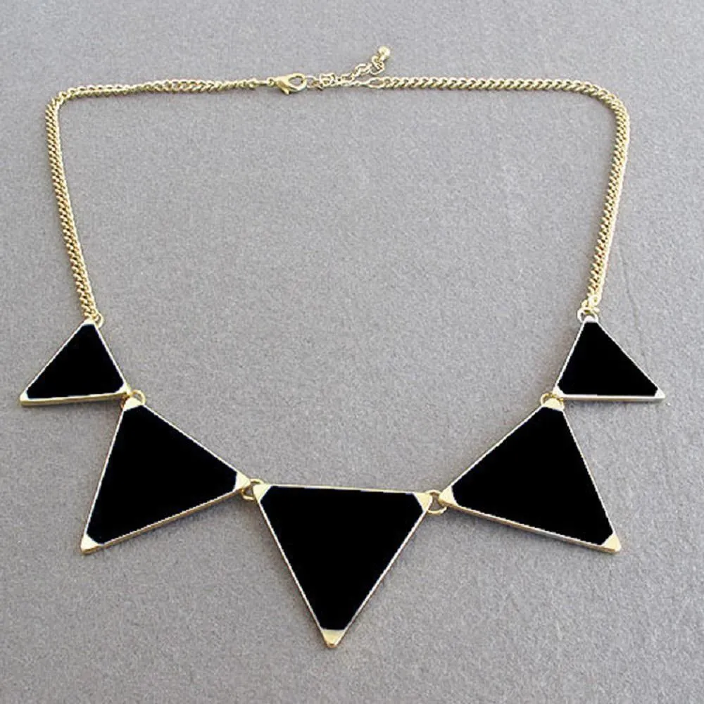Black Geometrical Triangle Pendant Necklace