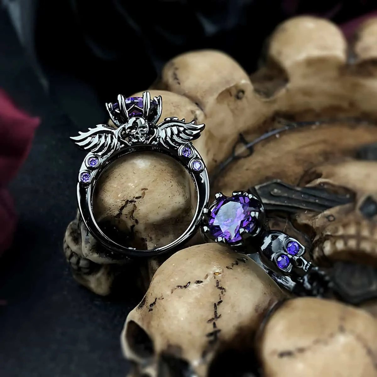 Black Skull Engagement Ring
