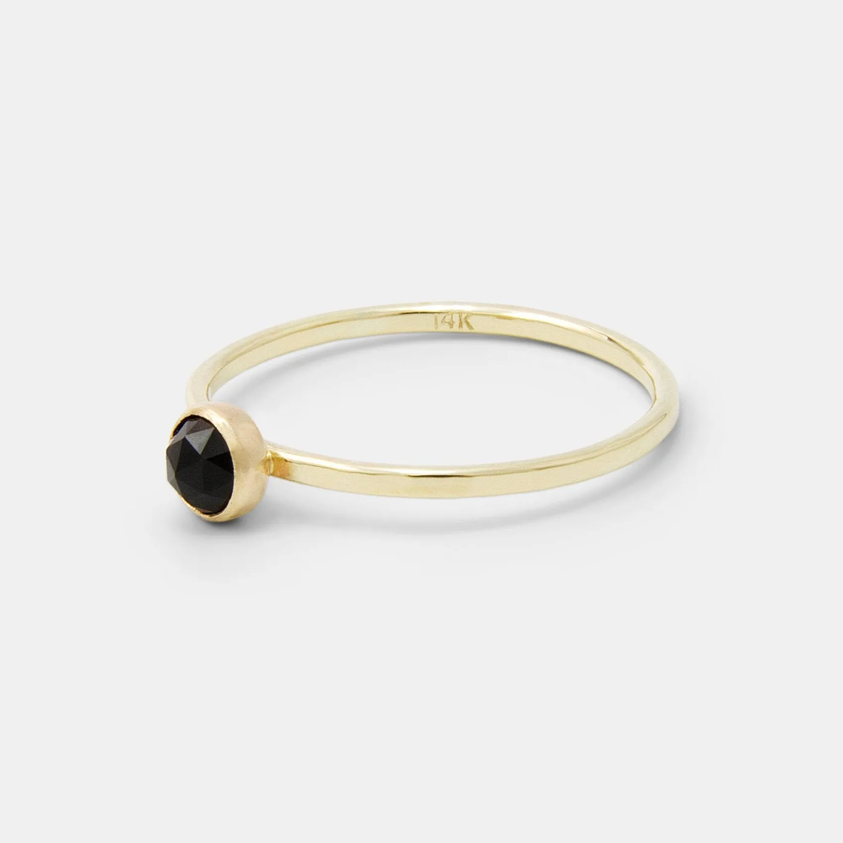 Black Spinel Solid Gold Stacking Ring