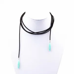 Black Terciopelo Leather  Long Chain Necklaces