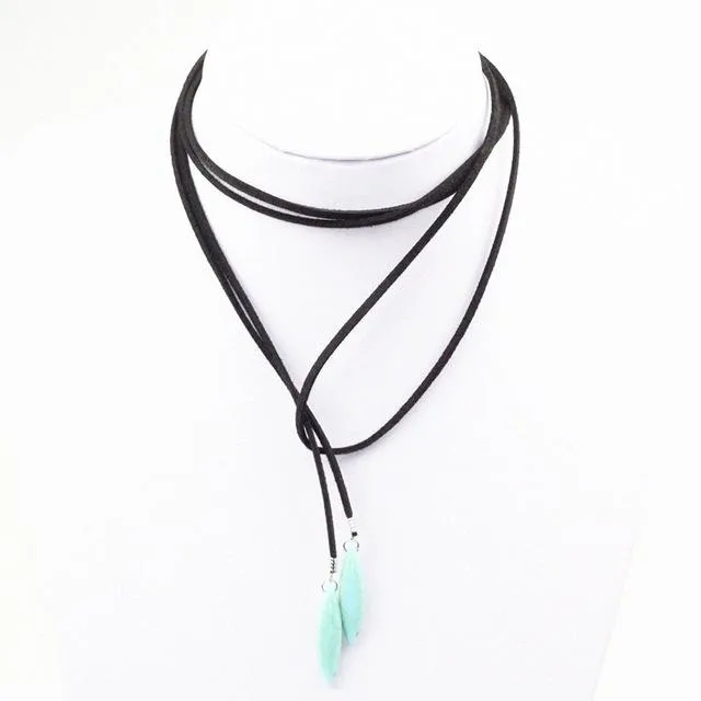 Black Terciopelo Leather  Long Chain Necklaces