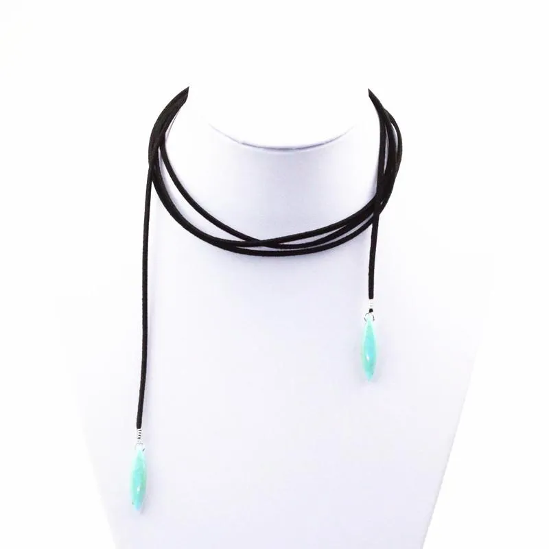 Black Terciopelo Leather  Long Chain Necklaces