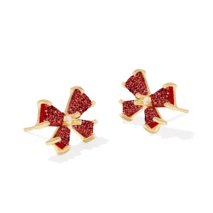 Blair Bow Small Studs - Gold/Bright Red Drusy