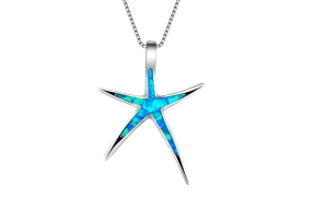 Blue Fire Opal Star Fashion Pendant Necklace For Women