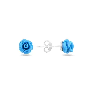 Blue rose stud earrings in sterling silver